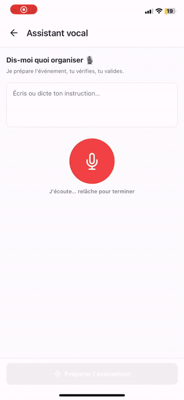 To Gather voice assistant demo turning a sentence into a full event