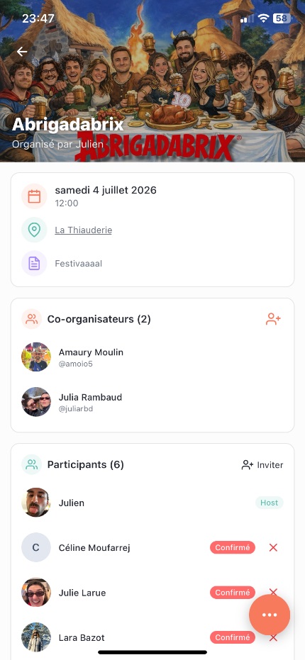 To Gather event screen with a shared group photo